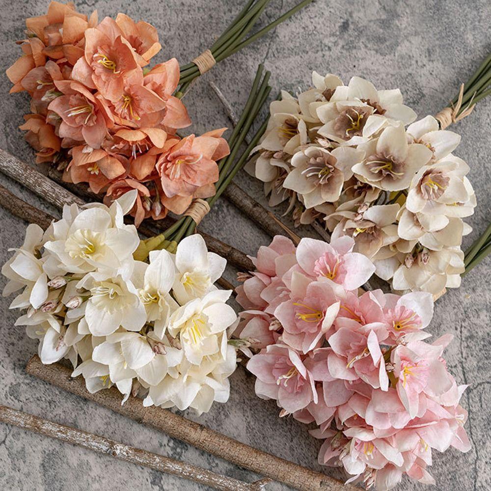 Elegant Artificial Narcissus Bouquet Luxury Fake Flower Silk Narcissus Flower Outdoor Garden Decor