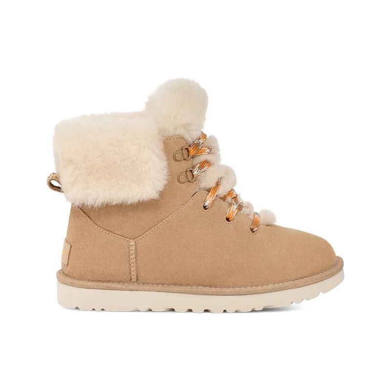 UGG Теплые повседневные удобные короткие зимние ботинки из коровьей замши до середины голени на шнуровке женские ботинки песочного цвета 1130558-SAN