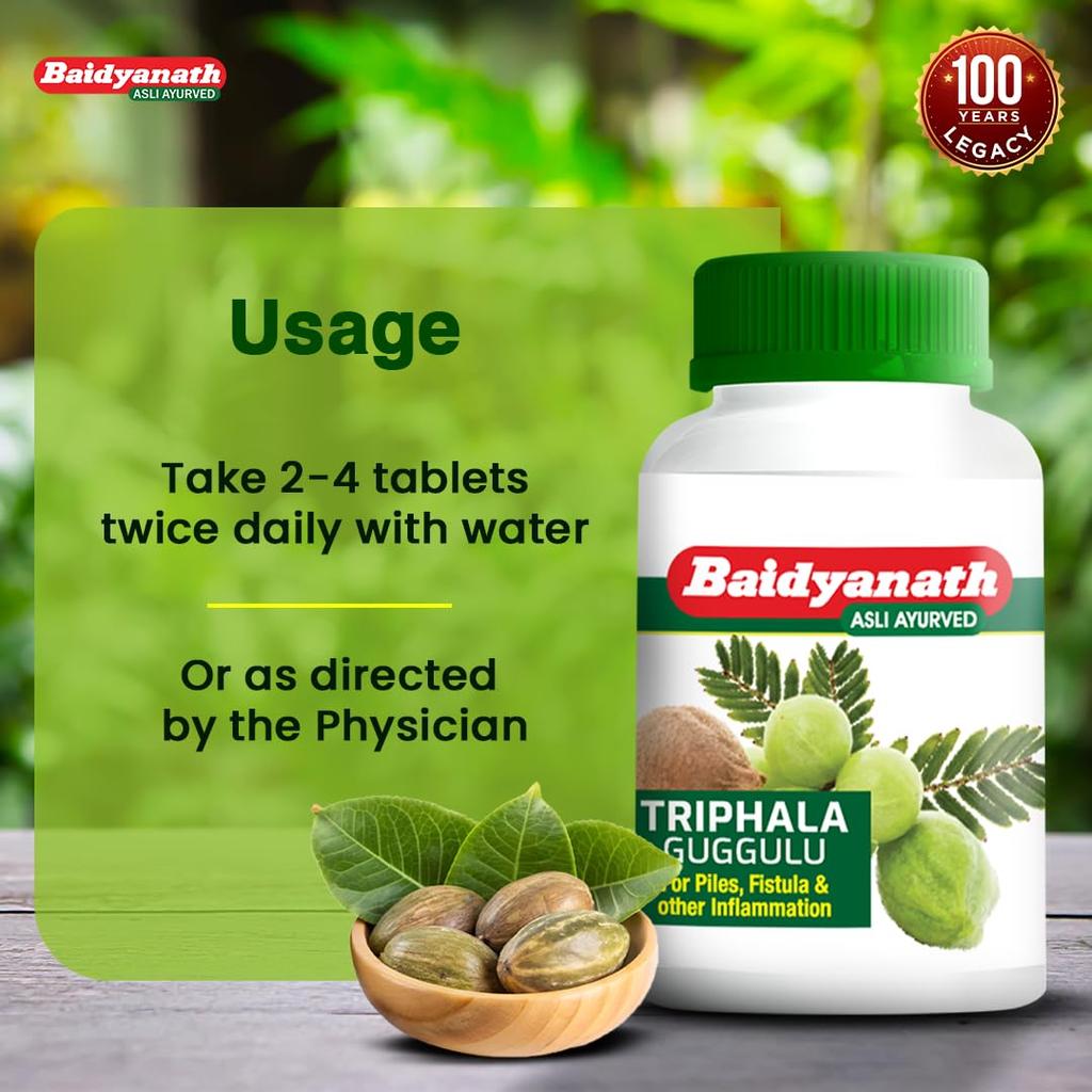 Baidyanath Triphala Guggulu Tablets Pack of 2 | Ayurvedic Herbal Blend for Daily Digestive Wellness and Internal Balance | 80 Tab