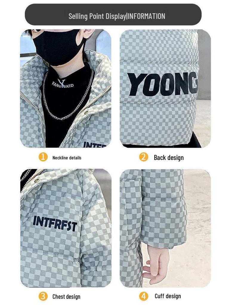 Мальчиковое зимнее пуховое пальто 2025 - Модная хлопковая куртка для детей старшего возраста