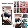 Чехол-книжка из искусственной кожи ручной работы для Motorola Moto G54, противоскользящая противоударная крышка с ремешком на запястье и дизайном в виде сердечка/розы/кошки