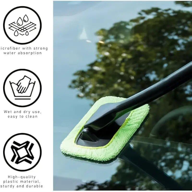 1pc Window Wiper Cleaning Brush Microfiber Wiper Windshield Demister Cleaning Tool Wiper Cleaner Wipe Tool Long Handle Cleaning Cloth Accessories