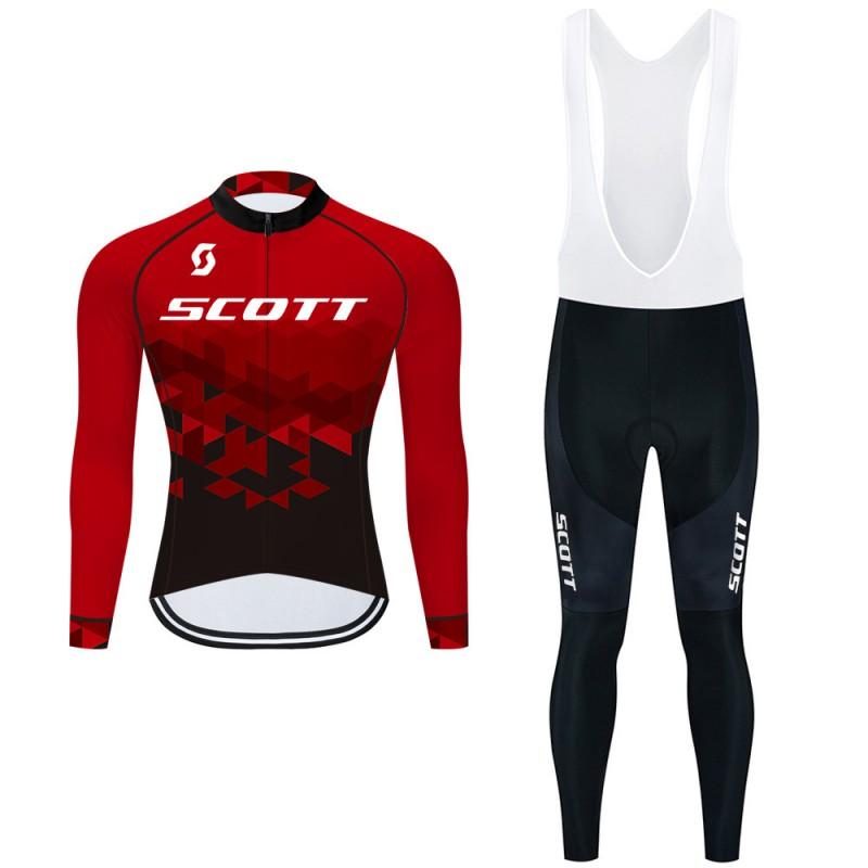 Mens Long Sleeve Cycling Jersey With Bib Straps Winter Sports Outdoor Riding Gear Breathable Quick Dry