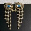 Blue Devil's Eye Zircon Tassel Long Earrings European Retro Earrings with Medieval Palace Style Earrings Women
