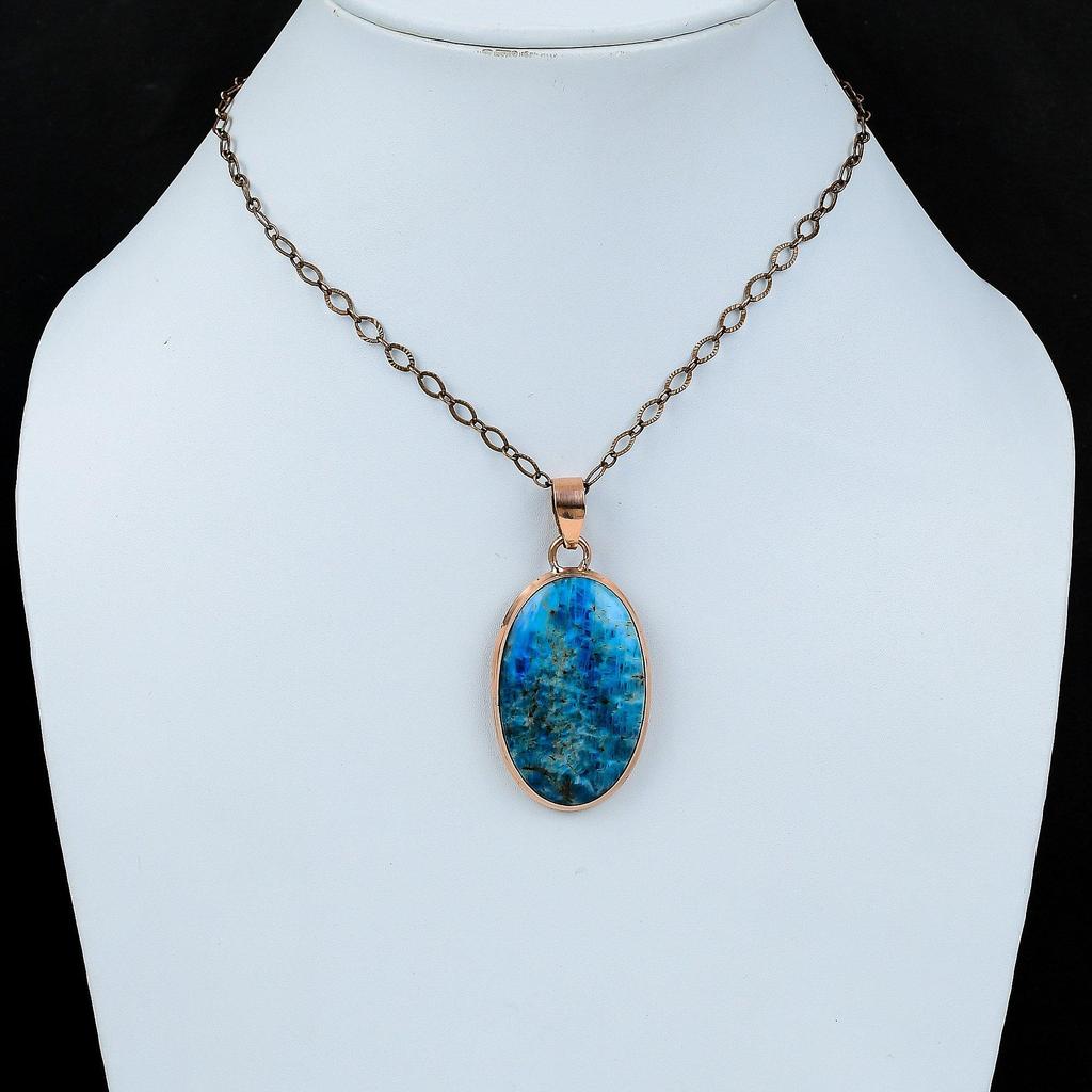 Неоновый апатитовый кулон, медный кулон, драгоценный камень, медные украшения, кулон ручной работы, неоновый апатитовый ювелирный кулон, уникальный стиль, подарок на особый случай