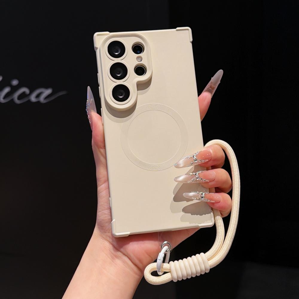 Для Матовый ремешок Мягкий чехол из ТПУ для Samsung Galaxy S26 S2 Ultra S24 Plus Защита камеры Ремешок на запястье Подушка безопасности Бампер Чехол