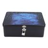 Tinplate Storage Box with Lid Padlock Starry Sky Print Rectangular Vintage Metal Jewelry Case for Necklaces Coins