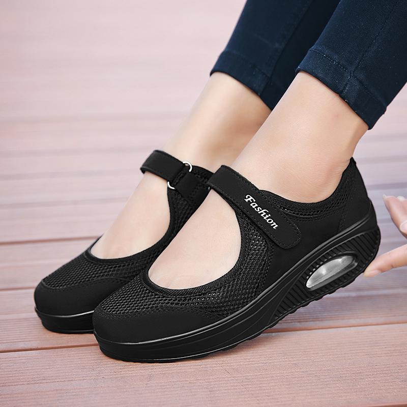 Fashion Summer Women Flat Platform Shoes Woman Casual Mesh Breathable Slip On Fabric Sneakers Shoes For Women Female Mary Jane Shoe.
