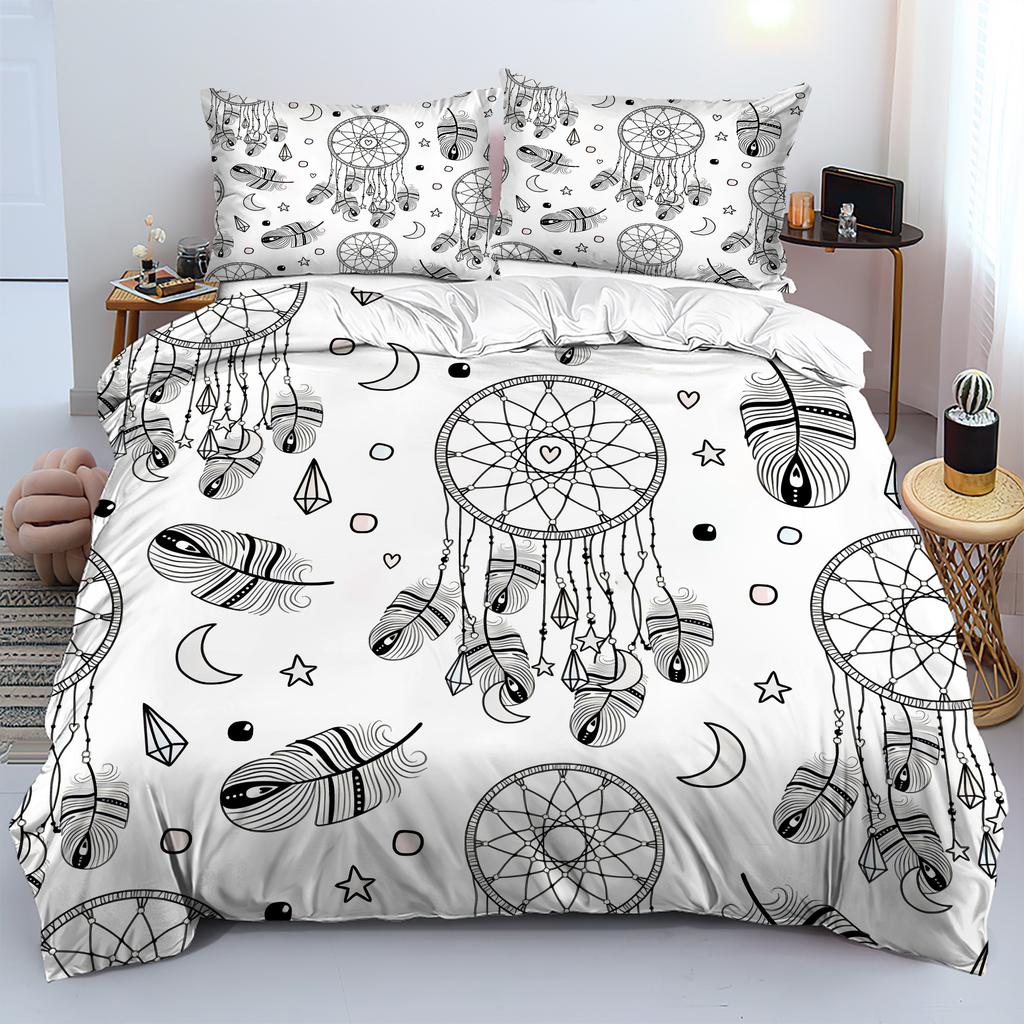 Moon Dreamcatcher Feather 3D Printed Bedding Cover Pillowcase Elegant Bohemian Style Duvet Cover For Teens Adults Quilt Cover
