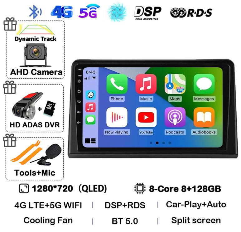 Android 14 Carplay Auto Автомагнитола для Renault Express 2021 Мультимедийный видеоплеер GPS-навигация Авторадио 360 Камера Стерео