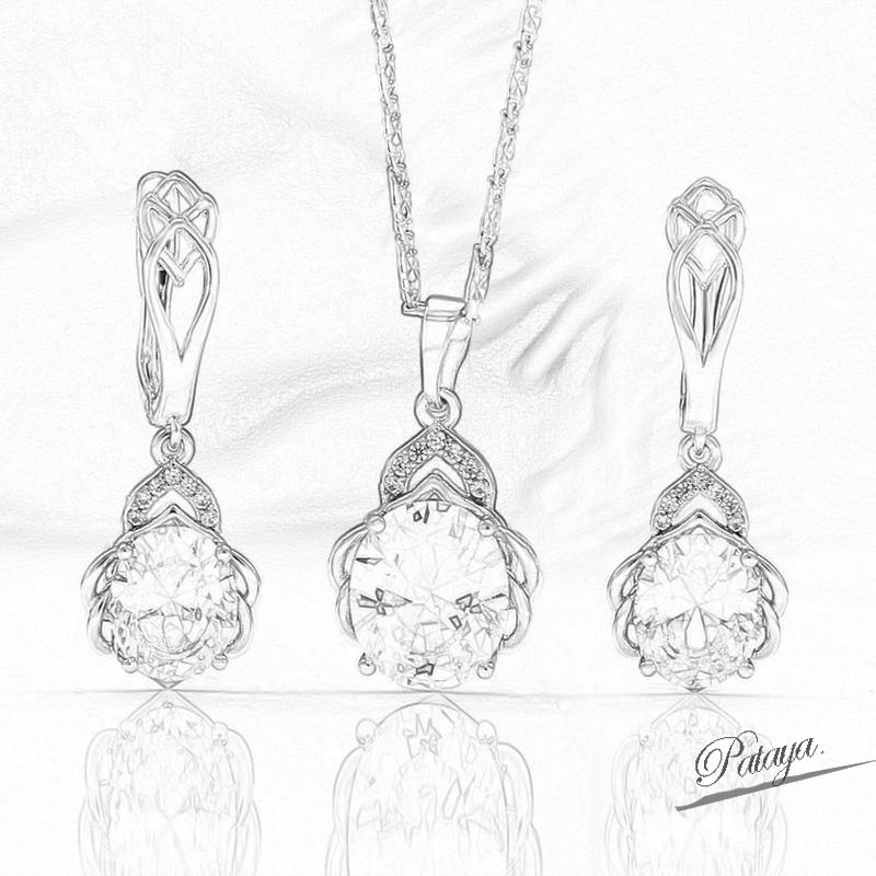 PATAYA Ожерелье с подвеской из розового золота и инкрустированным белым искусственным цирконием