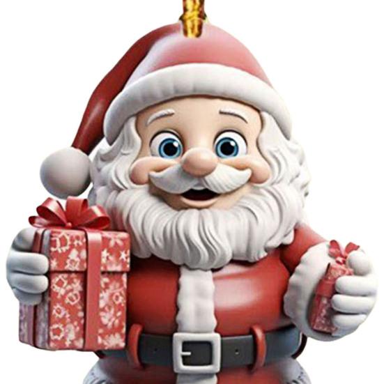 2/7Pcs Christmas Santa Claus Hanging Decoration Holiday Party Winter Xmas Tree 2D Flat Acrylic Cartoon Father Christmas Hanging Ornament