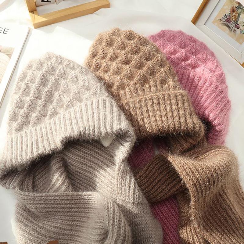Women's Double-Layer Fleece-Lined Knit Hat & Scarf Combo - Warm Winter Wool Crochet Style
