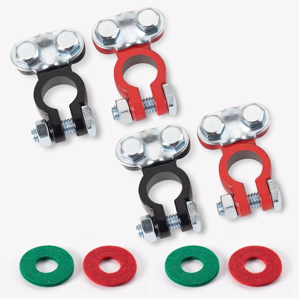 CZC AUTO Battery Terminals Color Coded Set Top Post Connectors Clamps with Matching Anti Corrosion Felt Fiber Washers for Car Truck Vehicle Ship Boat