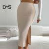 Women Midi Skirt High Waist Side Slit Design Knitting Skirt Solid Color Hip Wrapped Office Lady Skirt Daily Wear