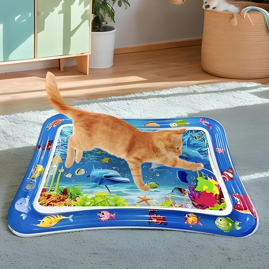 Inflatable Water Mat For Cat And Dog Water Sensory Play Mat Thickened Pet Playmat With Fish Sea Ocean Theme Sensory Toy Water