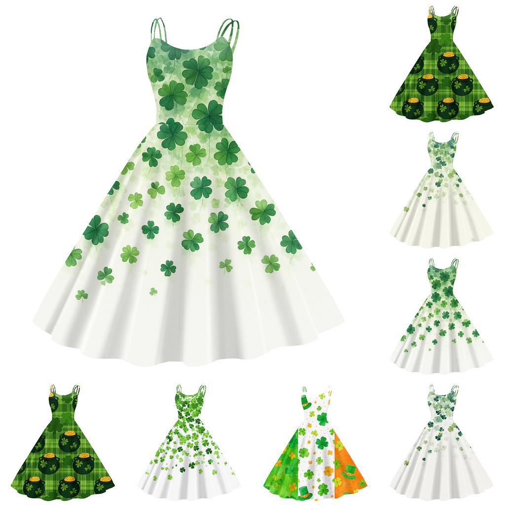 Женская ул.. Платье с принтом ко Дню Святого Патрика, сексуальное, с открытыми плечами, в стиле панк, ретро