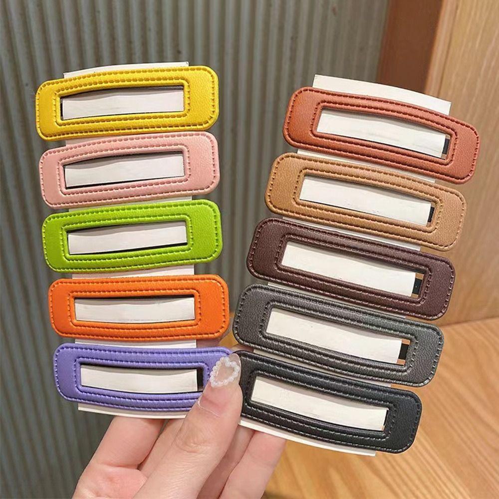 Geometry Square Leather Hair Clip Pu Leather Side Clip Cute Girl Hairpin Travel