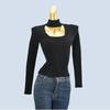 Orders Halterneck Long-Sleeved Cut Out Half Turtleneck Bottoming Shirt Women's Autumn and Winter Sexy Inner Wear Western Style Unique Chic Tops