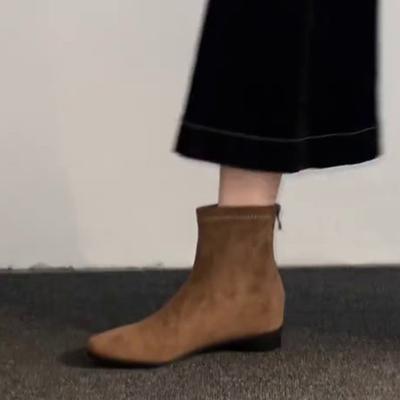 Версия из мягкой кожи~ внутренняя высота увеличивается на 6 см корейская версия ретро короткие ботинки женственность замшевые короткие тонкие ботинки задняя молния ботинки Мартин