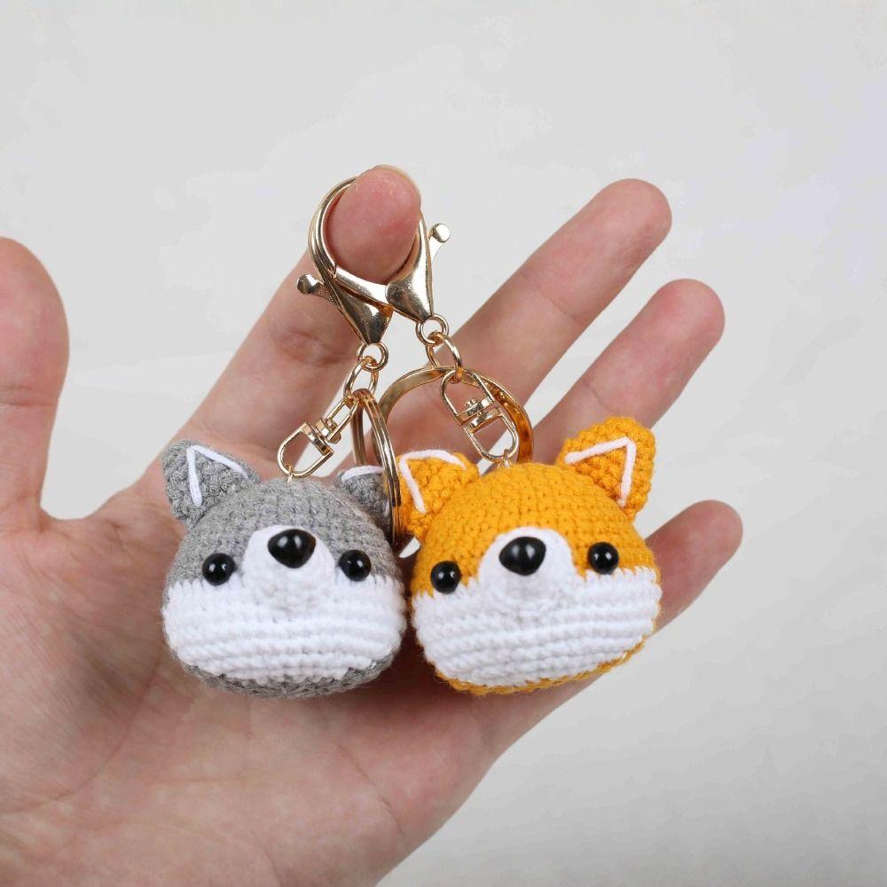 Handmade Knitted Dog Pendant Bag Decor Woven Key Ring Jewelry Gift Crochet Corgi Keychain Backpack