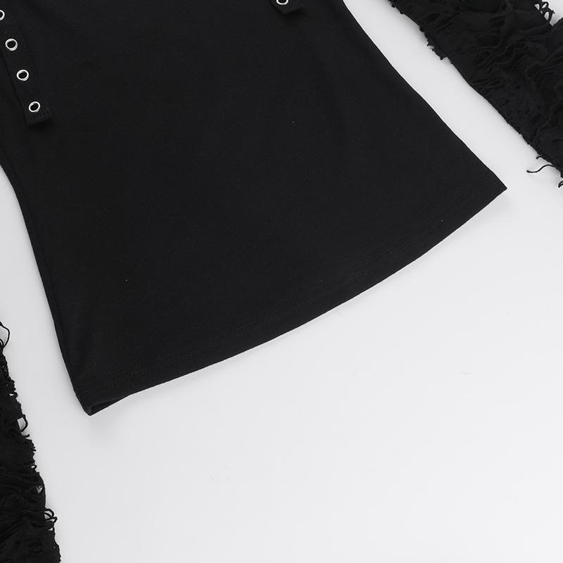 Футболка AltGoth Streetwear Gothic для женщин Y2k E-girl Cyber Punk с дырками на рукавах, лоскутное шитье, ажурная футболка с длинным рукавом, укороченная футболка Femme