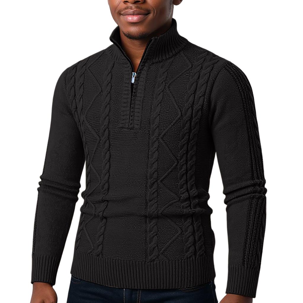 Мужской пуловер на молнии до половины, повседневная вязаная базовая рубашка