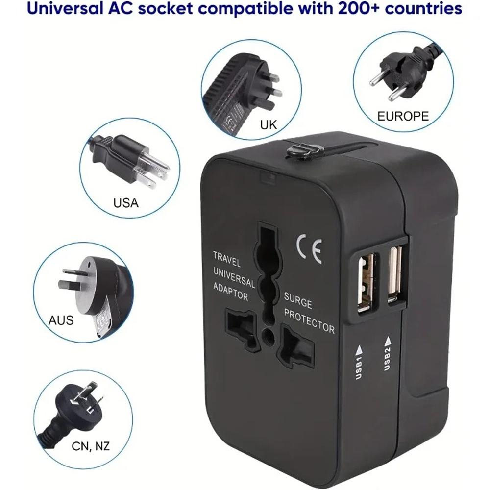 Двойные USB-порты Универсальный дорожный адаптер Адаптер вилки UK на EU Настенное зарядное устройство Преобразователь переменного тока Мировой для США ЕС Великобритания AUS