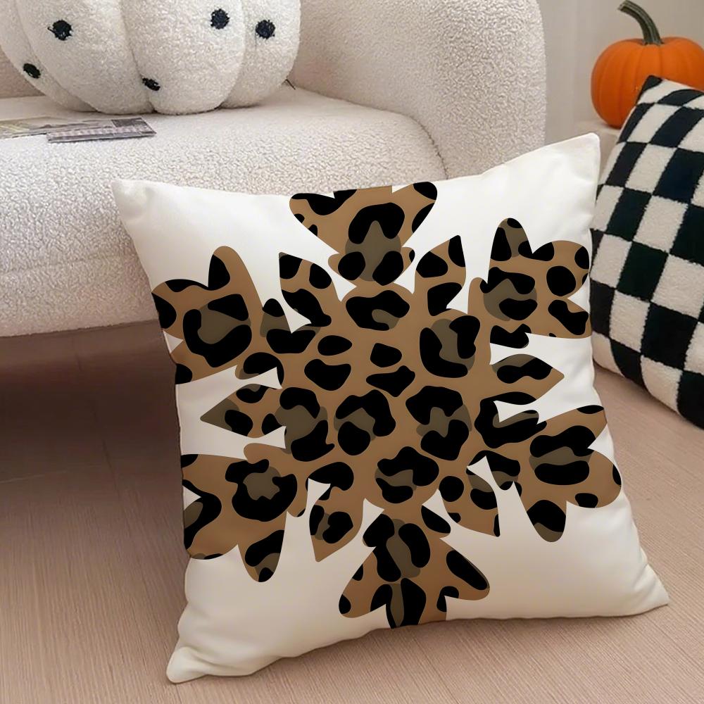 KKitty leopard print snowflakes Cushion Cover Throw Pillow Cover Hidden Button Durable Polyester Chair Cushion