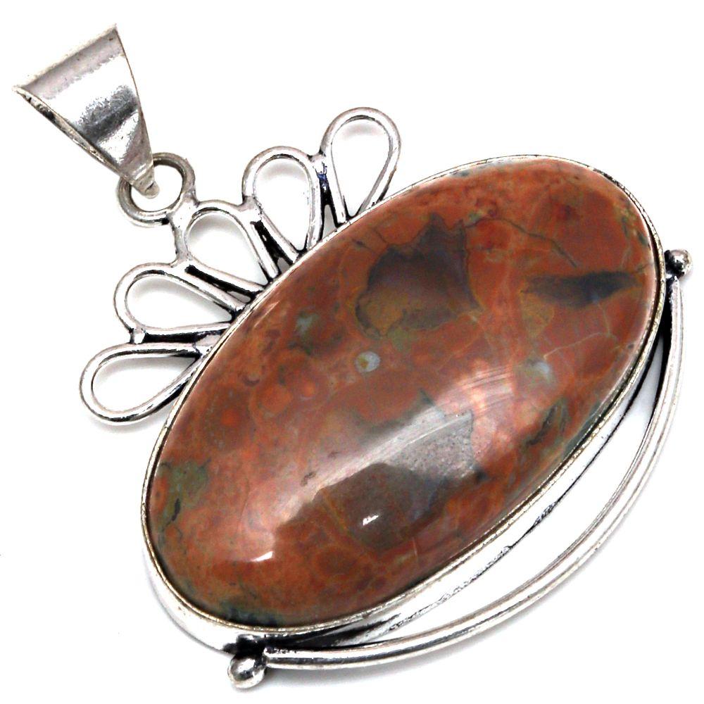 Pendant Rainforest Jasper Gemstone Gift For Her Silver Jewelry 1.75"