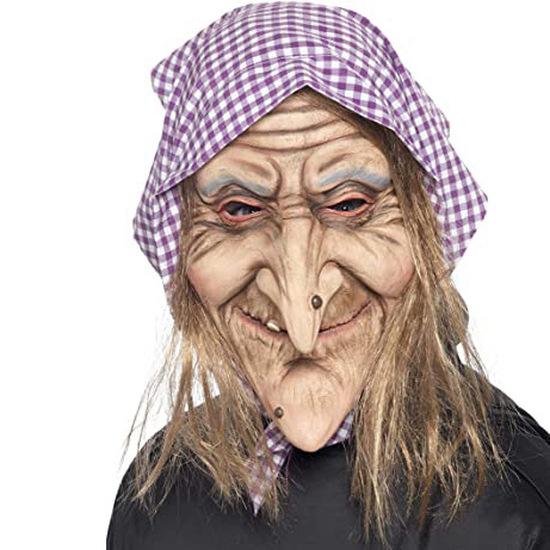 Halloween headgear, Little Red Riding Hood witch mask, funny and scary old woman mask, latex old witch hat mask