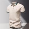 ПОЛО мужская летняя мода ледяной шелк быстросохнущая футболка с коротким рукавом однотонная свободная деловой воротник топ из чистого хлопка