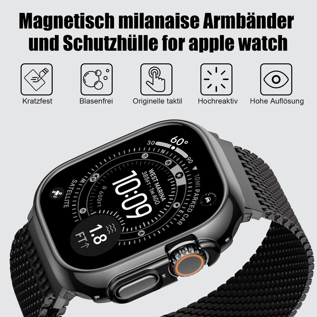 For Apple Watch Band Ultra2 3 49mm 45mm 42 46mm 40mm 44mm Milanese Bracelet iWatch series SE 11 10 9 8 7 Case+Thick Metal Strap