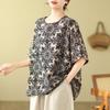Cotton Linen Blouse Plus Size Women's Summer Retro Age Reducing Casual Printed Shirt Loose Slimming Fashionable Top