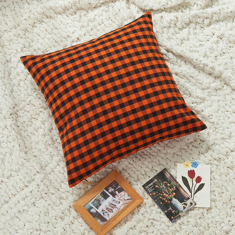 New Halloween Pillow Polyester Cotton Orange Black Plaid Pillow Cover Home Sofa Cushion Cushion Cover
