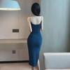 New Slim European & American Backless Midi Dress with Slit for Women