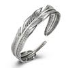 Feather & Leaf Silver Black Bracelet - Trendy Japanese-Korean Style Open Design with Arrow Leaf Accents