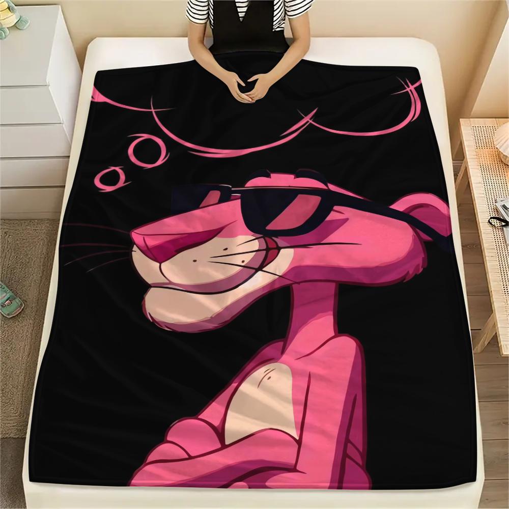 1PC Pink Panther Print Flannel Blanket, High quality Comfortable for All Seasons, Home Decor, Warmth and Comfort, Perfect for Christmas Gifts