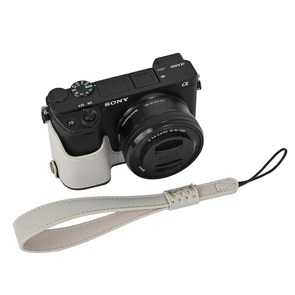Чехол-половина корпуса камеры из ПУ кожи с принтом пальм для Sony A6400 A6300 A6000 A6100, с отверстием для батареи, нижней крышкой и ремешком для руки