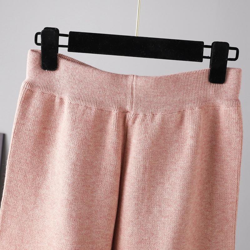 Вязаный свитер с воротником-стойкой и воротником-стойкой, женский осенне-зимний теплый комплект для снижения возраста, повседневные широкие брюки, комплект из двух предметов