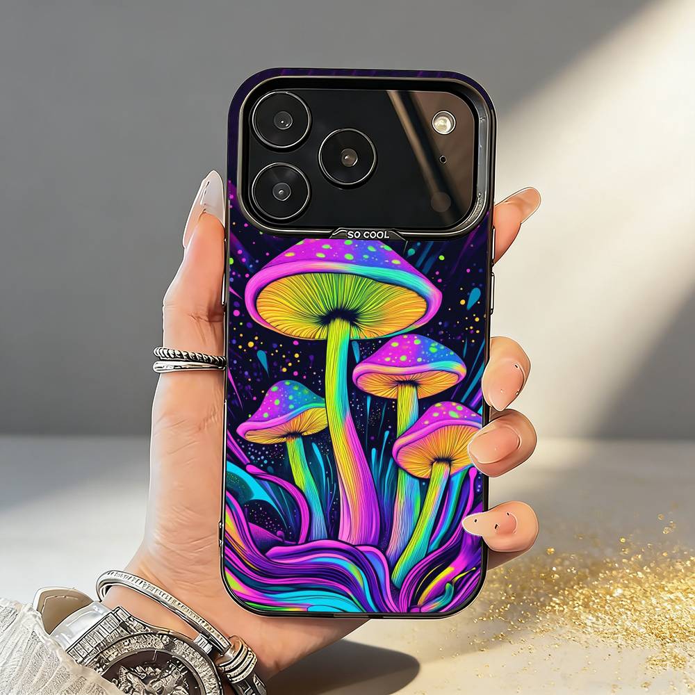 P-Психоделичный C-Цветной M-Грибной Чехол Для Телефона Для iPhone17,16,15,14,13,12,11,Pro,MAX Серый Матовый Силиконовый Черный Чехол