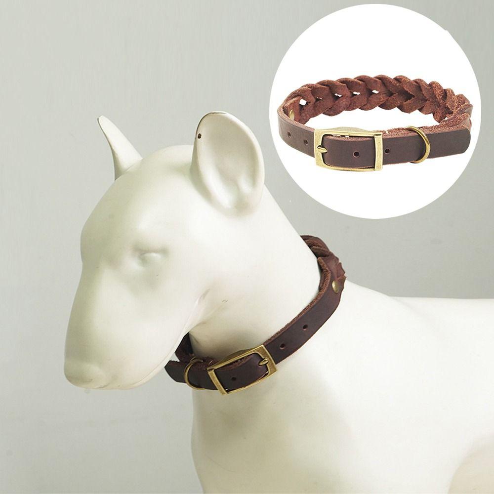 Soft Braided Dog Collar Heavy Duty Puppy Neck Strap Reusable Leather Dog Collar Outdoor