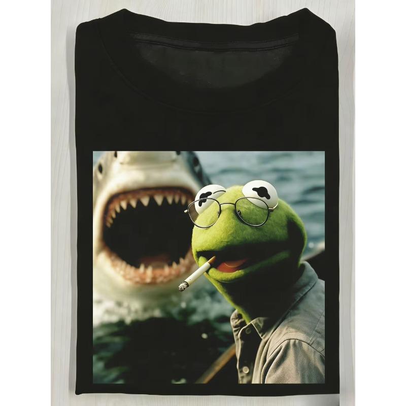 Featuring Kermit The Frog and Shark Designs A Plush Toy Design Casual Shortsleeved Tshirt Suitable for Casual Attire Durable