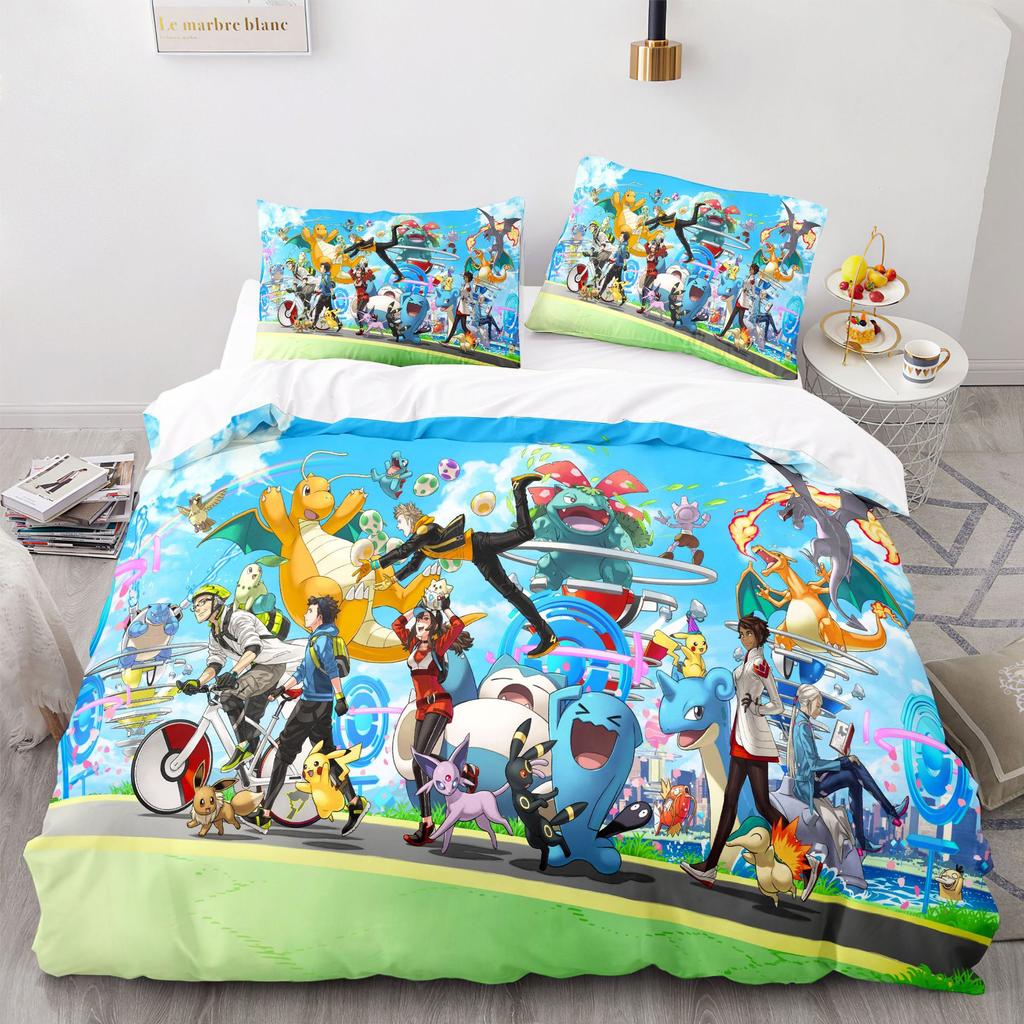 Комплект постельного белья Покемон Пикачу 3D Домашний пододеяльник Декор для спальни Для детей Мальчик Девочка Пододеяльник Размер Квинсайз Кингсайз