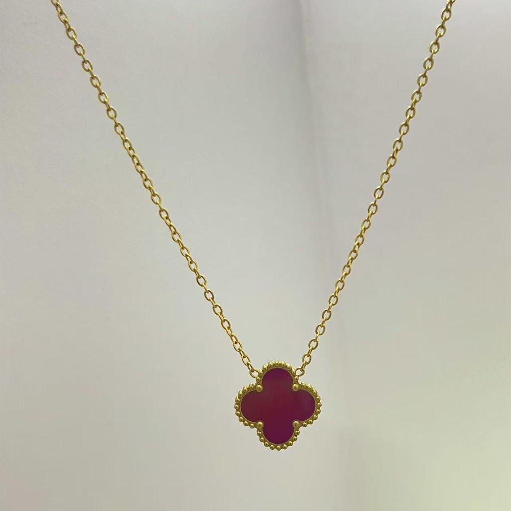 15mm Four-Leaf Clover Necklace Women 18k Double-Sided Collarbone Chain Lucky Pendant Titanium Steel Jewelry