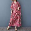 2025 Summer Plus Size Dress Women Casual V-Neck Vintage Shirt Dress Loose Basic Printing Dress