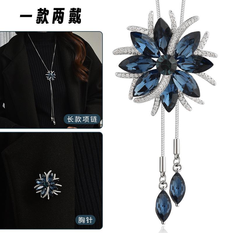 Autumn And Winter Long Necklace Femininity Versatile Flower Tassel Pull Sweater Chain Can Be Used As Corsage Wear More