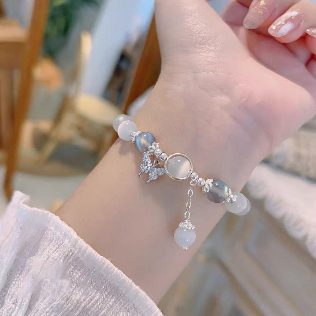 Антикварный зеленый браслет с бусинами, ретро-китайская мода, легкая роскошь, высокочувствительный браслет-бабочка