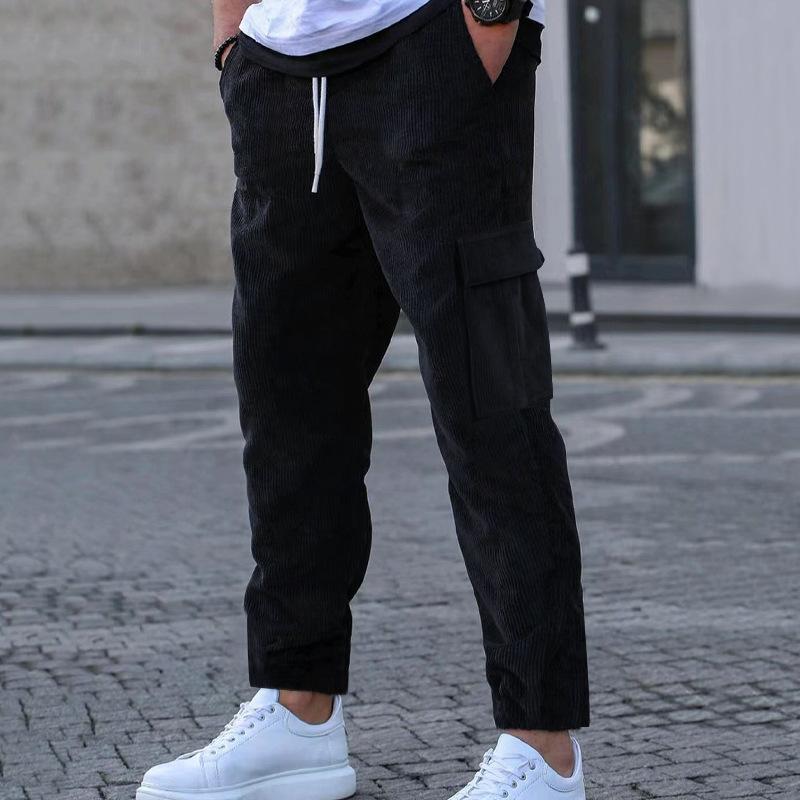 Men S Corduroy Loose Straight Leg Multi Pocket Solid Casual Pants
