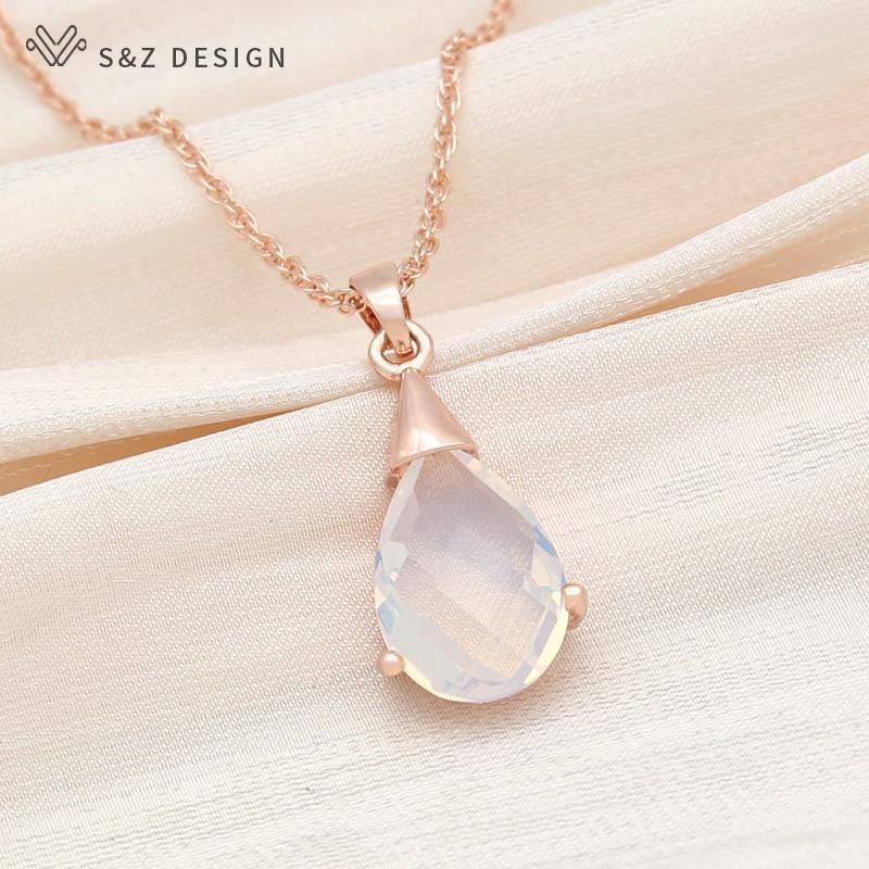 Модные серьги с каплями воды и кубическим цирконием, висячие серьги, комплекты ювелирных изделий для женщин, свадебное ожерелье с подвеской цвета розового золота